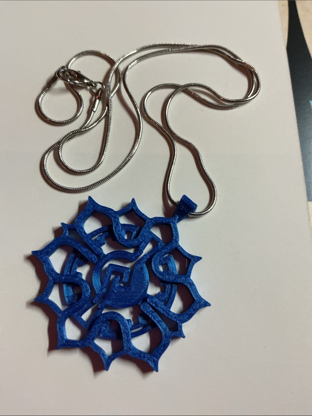 BD Printed Blue Mandala on silver chain
